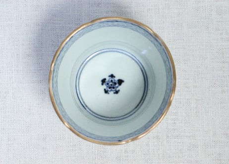江戸後期色絵山水に丸文図猪口　5客組