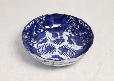 明治前期ベロ藍染牡丹と花図なます皿