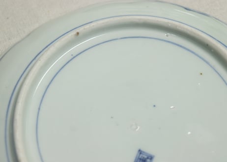 江戸幕末色絵牡丹と青玉図通り物7寸皿①