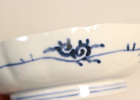 明治前期色絵桜と万年青図通り物なます皿