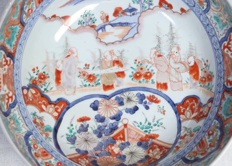 明治前期色絵七賢人と菊図９寸鉢　小ニュウ