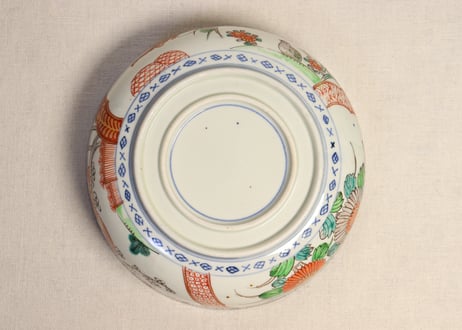 明治前期色絵菊と鶴亀図三ツ組鉢