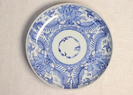 江戸幕末線描き三方に花図7寸皿 五客組 1ヶノミホツ,少甘手