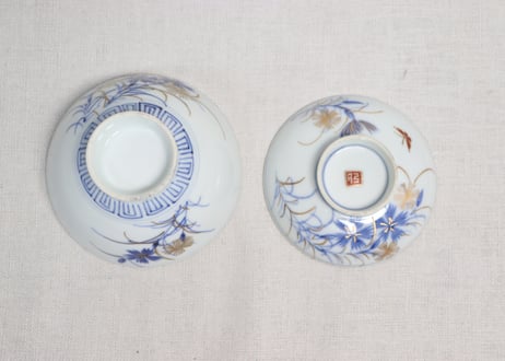 明治前期金彩撫子図飯茶碗