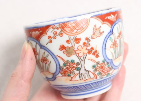 明治前期色絵梅に鶯と菖蒲図通り物向付　フリモノ