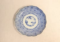 江戸幕末染付微塵唐草図6寸皿④　ノミホツ,少甘手,かたつき