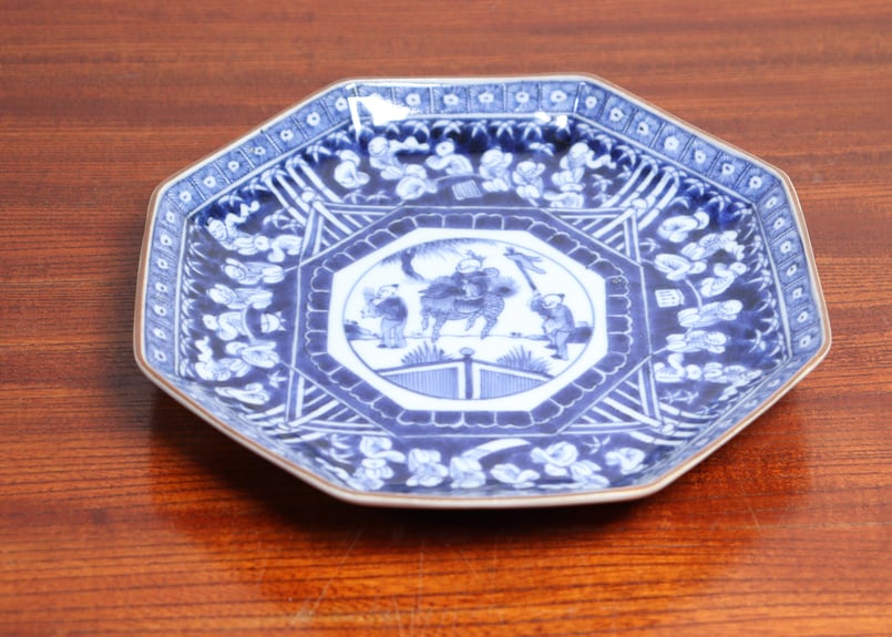 江戸後期染付馬上人物と唐子図八角皿 五客組 | 吉祥寺PukuPuku