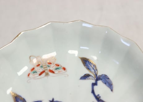 江戸中期色絵栗と蝶図扇面型なます皿