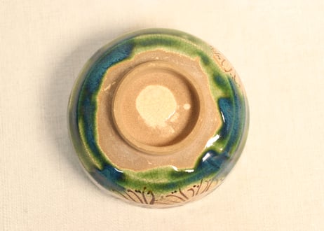 明治後期～大正織部焼緑釉菊図湯呑