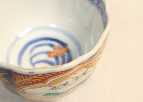 明治前期色絵松鶴と鶴丸図向付 フリモノ