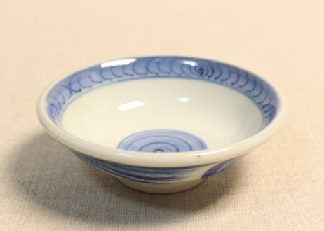 江戸後期染付柳と渦巻図飯茶碗②少甘手