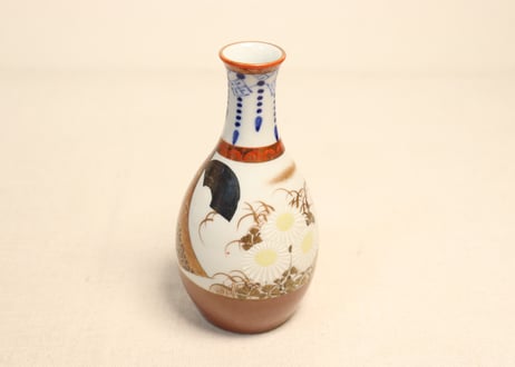 明治前期九谷焼色絵菊に瓔珞文一合徳利