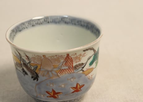 明治前期色絵松鶴に網干図向付