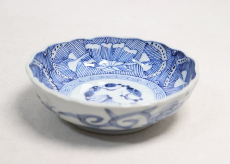 江戸幕末線描き花図なます皿②かたつき