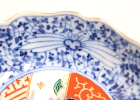明治後期～大正大聖寺焼色絵花唐草と菊図なます皿