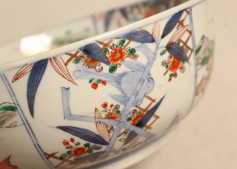 明治前期色絵流水に松鶴図８寸鉢