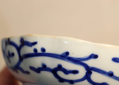 明治前期染付微塵唐草図なます皿②縁少甘手