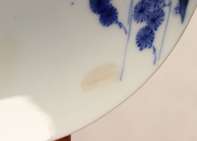 明治前期鍋島焼染付富士図5寸皿 ノミホツ,窯傷 | 吉祥寺PukuPuku