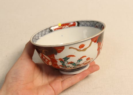 明治前期色絵萩と七宝文図飯茶碗②小ニュウ