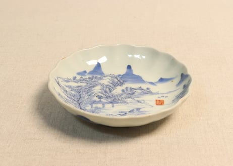 江戸幕末染付山水図小なます皿