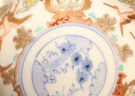 明治前期色絵松鶴図通り物小皿①　松濃いめ