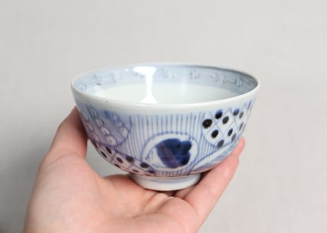 江戸幕末染付丸文散らし図蓋茶碗①