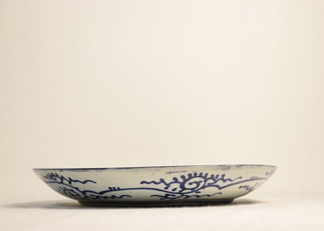 明治前期紙刷富士に窓絵散らし図尺1寸皿 ノミホツ,少フリモノ
