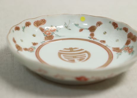 明治前期色絵三方菊図通り物小皿③小ニュウ