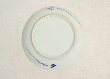 明治前期色絵牡丹と梅図6寸皿①少かたつき