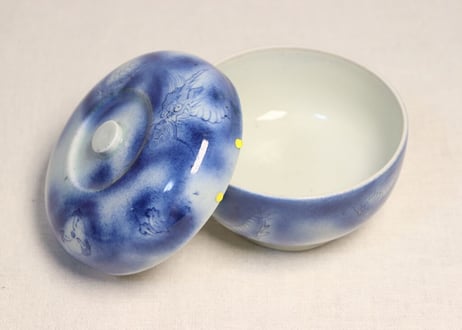 江戸幕末染付龍と波千鳥図食籠 小ホツ