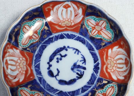 明治前期色絵八方に花図小皿