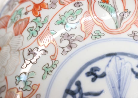 明治前期色絵鳥と牡丹図通り物なます皿①