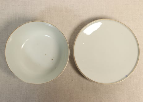 明治前期金彩山水と幾何学文図通り物蒸茶碗