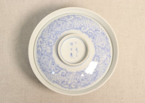 明治後期~大正染付角と唐草図飯茶碗 少フリモノ