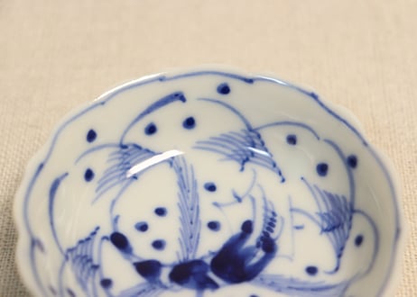 明治後期～大正染付川海老図深豆皿