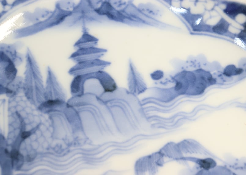 明治後期~大正染付山水図木瓜型皿 | 吉祥寺PukuPuku