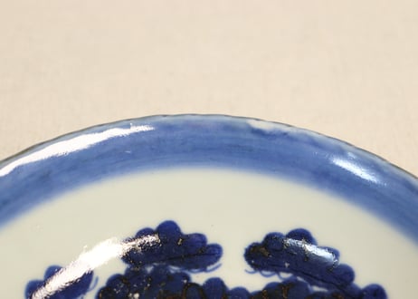 江戸幕末染付四方に松図捻り縁なます皿②濃いめ フリモノ