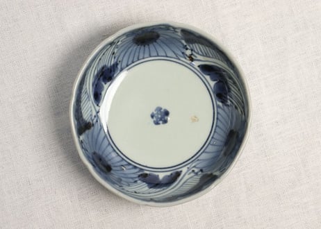 江戸中期染付くらわんか三方に菊図なます皿 5客組