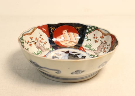 明治前期色絵桃と梅図大なます皿