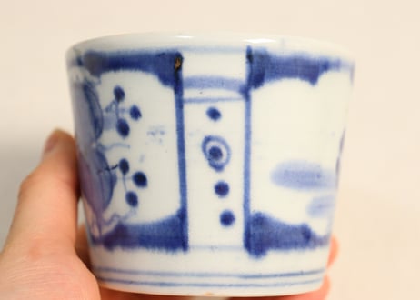 江戸後期染付三方草花図猪口①