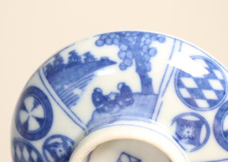 明治後期~大正銅判丸文に人物図飯茶碗