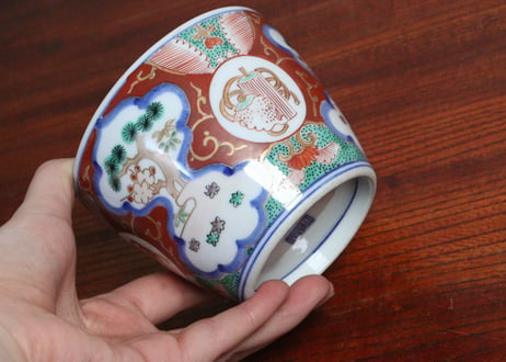 明治前期大聖寺焼色絵松竹梅図と宝文大猪口