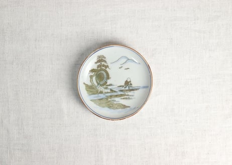 明治後期~大正銅判番傘人物図小皿