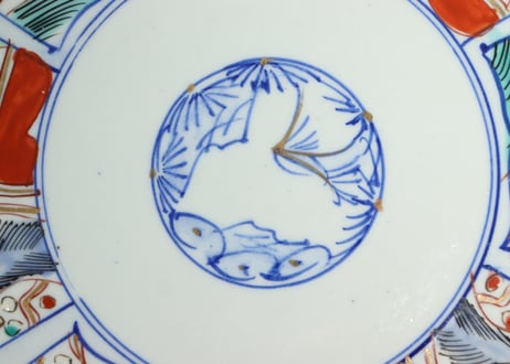 大正～昭和戦前色絵草花図7寸皿②少かたつき
