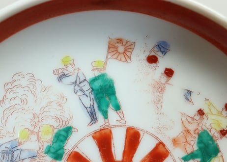 明治後期~大正色絵プリント兵隊図小皿
