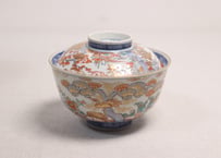明治前期色絵三方松竹梅と花鳥図通り物飯茶碗