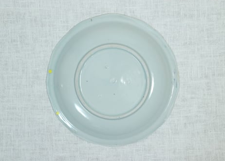 江戸幕末染付山水と籠目図7寸皿 少甘手