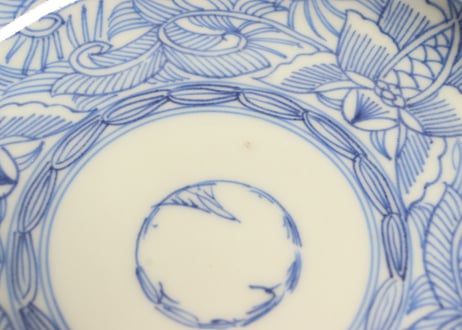 江戸幕末線描き草花図5寸皿②　かたつき