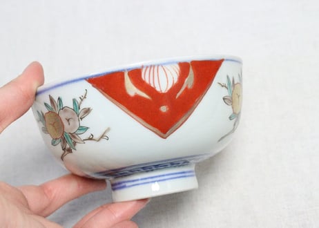 明治前期色絵三方に桃図蒸茶碗