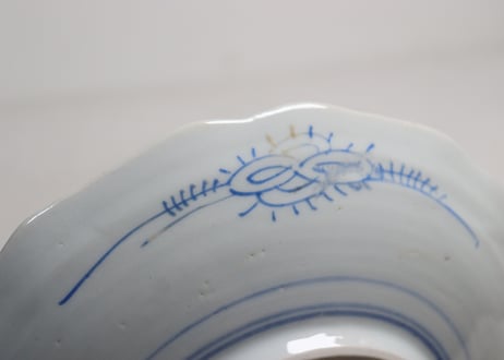 明治後期~大正色絵三方松鶴図7寸皿　色擦れ,窯傷,少かたつき